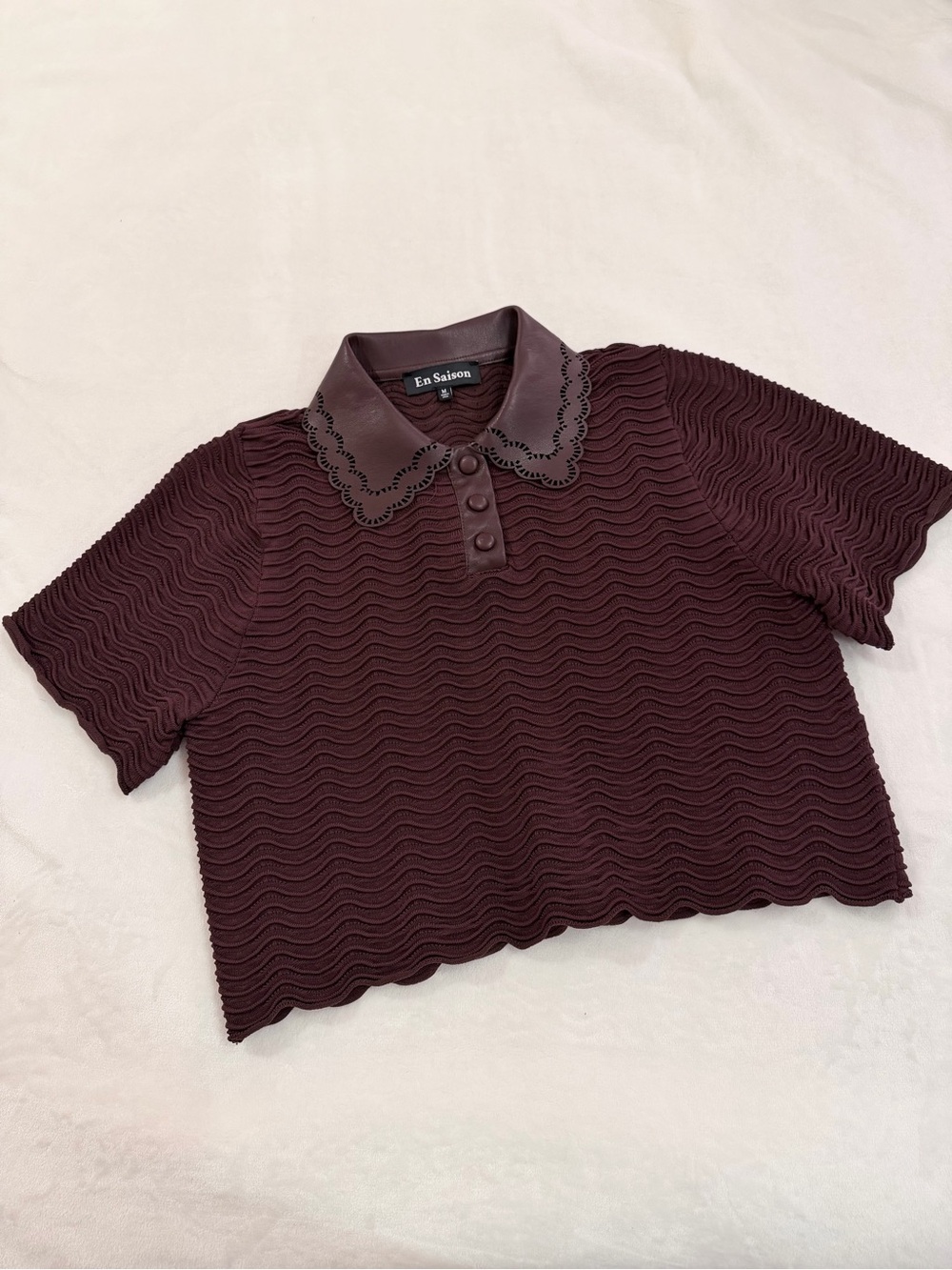 En Saison Wine Burgundy Two-Piece Mini Set with Scalloped Trim - Picture 5 of 11